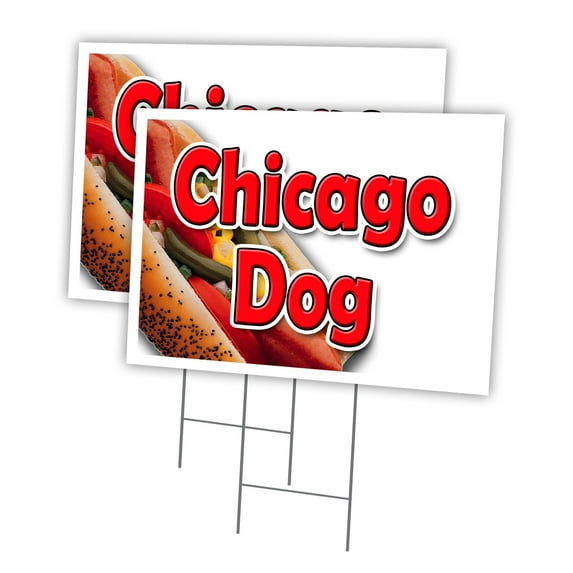 CHICAGO DOG 2 Pack Of 18" x 24" Yard Sign & Stake | Advertise Your Business | Stake Included Image On Front Only | Made in The USA