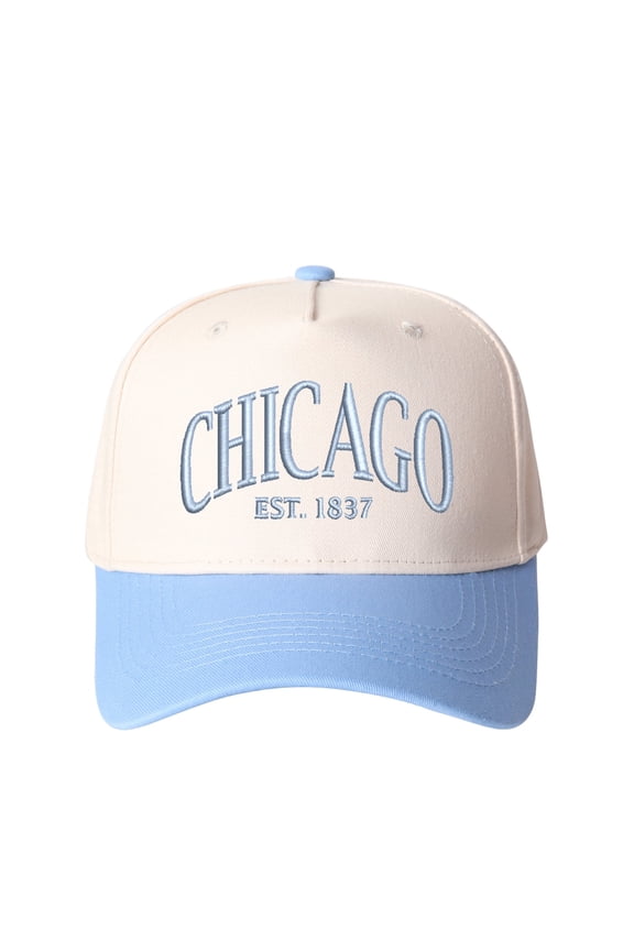 CHICAGO Letter Embroidered Color Block Trucker Hat Unisex Adjustable Cotton Breathable Fashion Cap for Travel Daily Wear