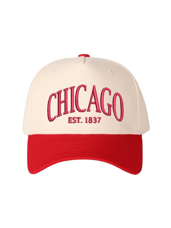 CHICAGO Letter Embroidered Color Block Trucker Hat Unisex Adjustable Cotton Breathable Fashion Cap for Travel Daily Wear