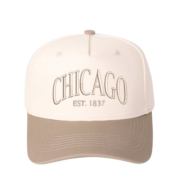 CHICAGO Letter Embroidered Color Block Trucker Hat Unisex Adjustable Cotton Breathable Fashion Cap for Travel Daily Wear