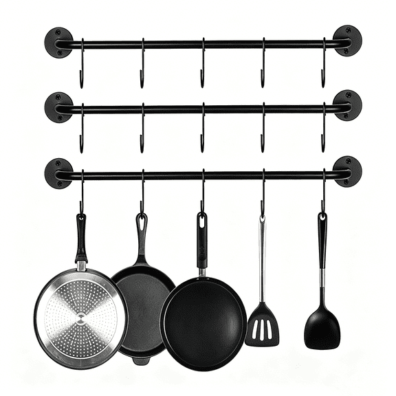 CHICAURA 16-Hook Iron Wall Mounted Mug Holder for Kitchen Coffee Bar, 1 pack, 15 in, Black