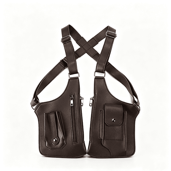 CHICAURA Double Shoulder Armpit Bag Anti Theft PU Leather Tactical Underarm Bag for Hidden Wallet, 1 Pack, 11.4x12.6x1.4in, Brown