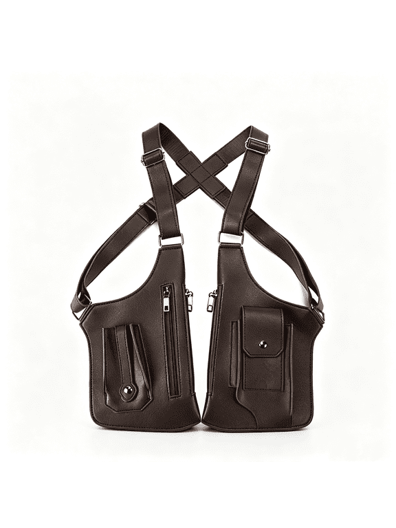 Double Shoulder Armpit Bag Anti Theft PU Leather Tactical Underarm Bag for Hidden Wallet, 1 Pack, 11.4x12.6x1.4in, Brown