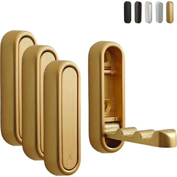 CHICAURA Foldable Zinc Alloy Wall Hooks, 4 pack, Gold