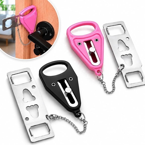 CHICAURA Stainless Steel Portable Door Lock for Travel and Home 2 Pack 5.1 in Pink and Black