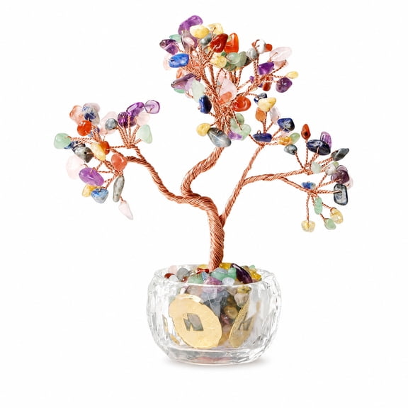 CHICCLO 7 Chakra Crystal Tree of Life, Money Tree Decor, Gemstone Fengshui Tree, Lucky Tree Gift, Pack of 1, 2.3"(L)x2.3"(W)x5.9"(H)