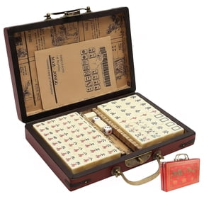 CHICCLO Chinese Traditional Mahjong Game Set, 144 PCS Mahjong Tiles Set with Wooden Case, 0.59(L)x0.47(W)x0.87(H) Each Mahjong Tile, White