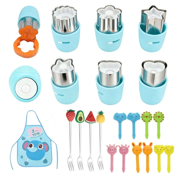 CHICHAUS 20Pcs Biscuit Cutter & Cookie Cutters Set - Multi-Shape Fruit/Vegetable Cutters for Kids Lunch Accessories, Food-Grade Stainless Steel Molds for Home Baking (Blue)