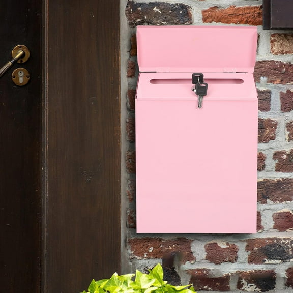 CHICHUMID 1Pack Iron Rectangular Mail Box for Home Use Wall Mount Outside Pink 11.8X9.1X2.4in