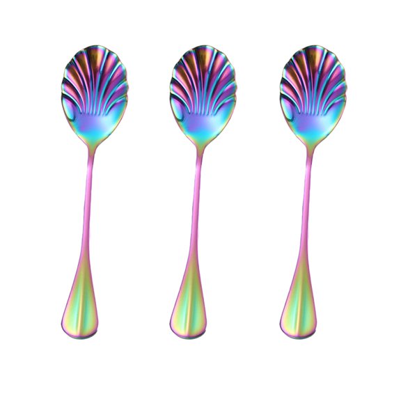 CHICHUMID 3Pcs High Polish Stainless Steel Mixing Spoons Shell Design Reusable for Cafe and Restaurant