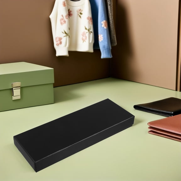 CHICHUMID 4Pcs Black Cardboard Necktie Storage Boxes with Soft Lining for Elegant Presentation