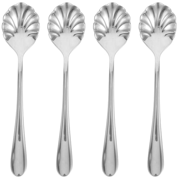 CHICHUMID Creative Plated Silver Shell Spoons, Ergonomic Handle, Ideal for Home and Parties, 4Pcs