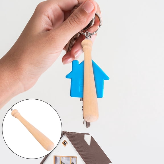 CHICHUMID 50Pcs Beige Wooden Baseball Bat Keychain Pendant Durable Key Ring Accessory for Everyday Use