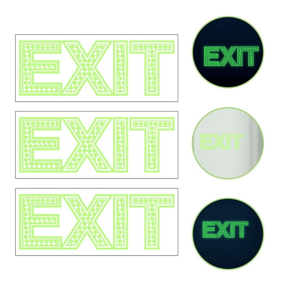 CHICHUMID Emergency Exit Sticker 3Pcs Retail Store Signs Light Green Photoluminescent Style Building Safety 19 5X8Cm