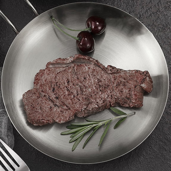 CHICHUMID Home Use Stainless Steel Steak Serving Plate with Handle Easy to Clean