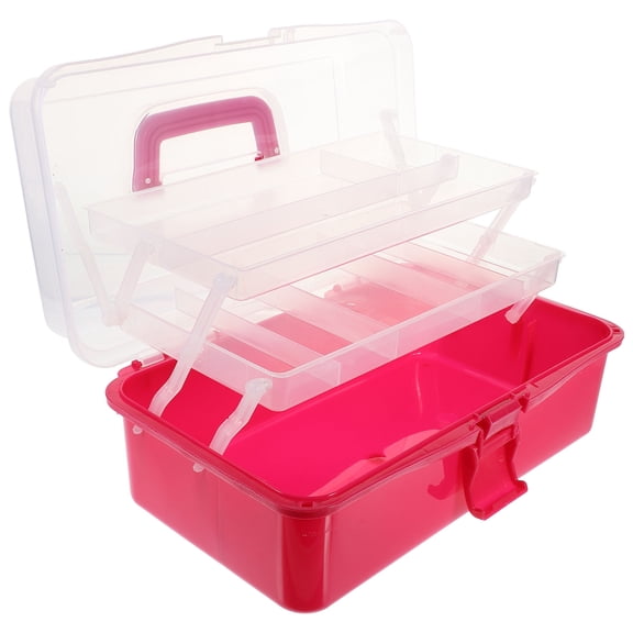 CHICHUMID Rosy Plastic Nail Art Tool Storage Box Durable Portable Organizer with Handle for Professional Use