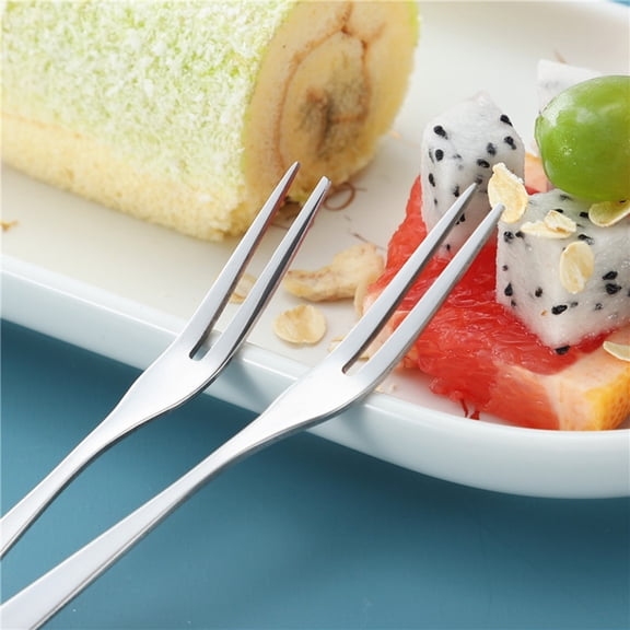 CHICHUMID Simple Design Stainless Steel Fruit Fork Plated Silver 5Pcs for Parties