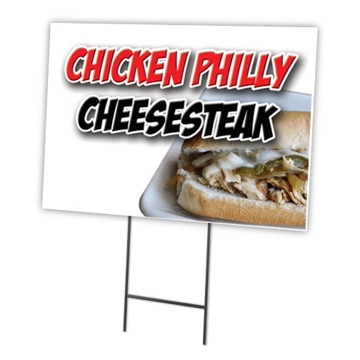 CHICKEN PHILLY CHEESESTAKE 18"x24" Yard Sign & Stake | Advertise Your Business | Stake Included Image On Front Only | Made in The USA
