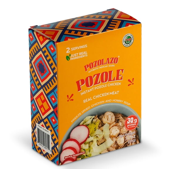 POZOLAZO | Instant Chicken Pozole Soup | Mexican Chicken Pozole | Real Freeze-Dried Meat | 2-Serving Box | Authentic Hominy & Broth