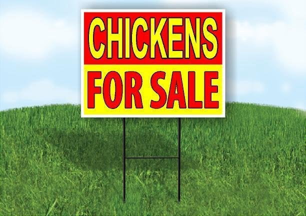 CHICKENS FOR SALE RED YELLOW 18 in x 24 in Yard Sign Road Sign with Stand
