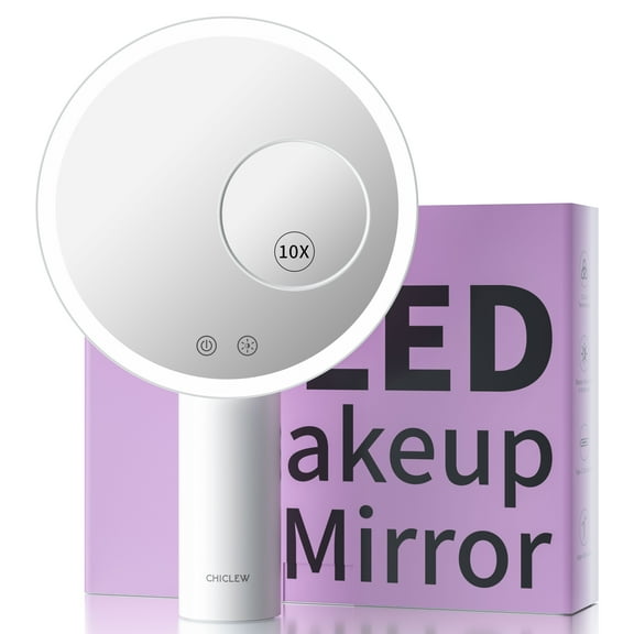 CHICLEW 8.9" Lighted Makeup Mirror with 3 Colors, 1X/10X Touch Screen Magnifying Mirror with Light
