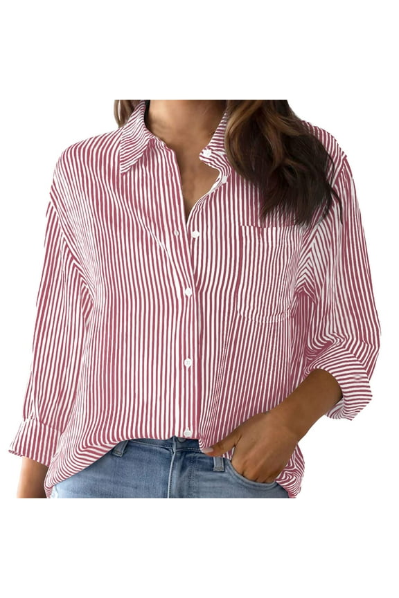 Summer Tops for Women Long Sleeve Cotton Striped Button Down For Little Oversized Dress Work Women Blouses