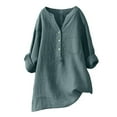 thumbnail image 1 of CHICLOOM Summer Tops for Women Long Sleeve Solid Color Stand Up Collar Cotton Women Blouses, 1 of 2