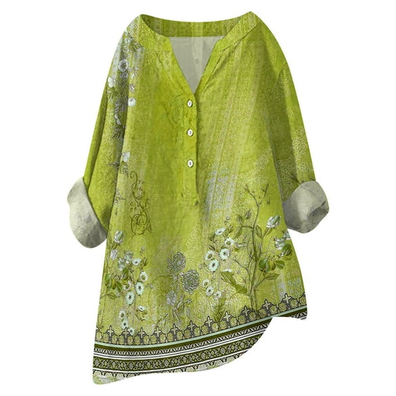 CHICLOOM Summer Tops for Women Medium Sleeve Loose Button Stand Solid Color Collar Casual Women Blouses