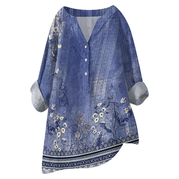 CHICLOOM Summer Tops for Women Medium Sleeve Loose Button Stand Solid Color Collar Casual Women Blouses