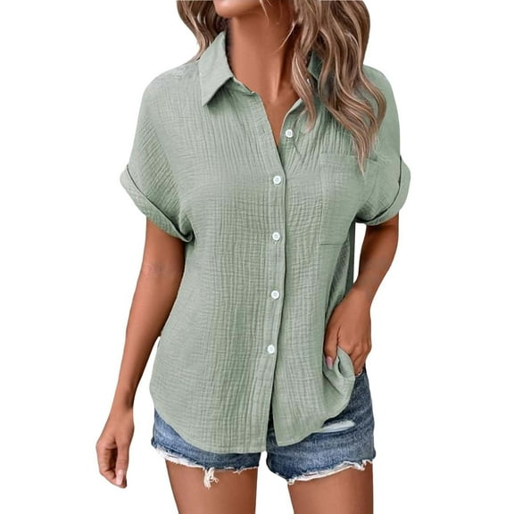 CHICLOOM Summer Tops for Women Short Sleeve Casual Batwing Pocket Patched Casual Work T Shirts Women Blouses