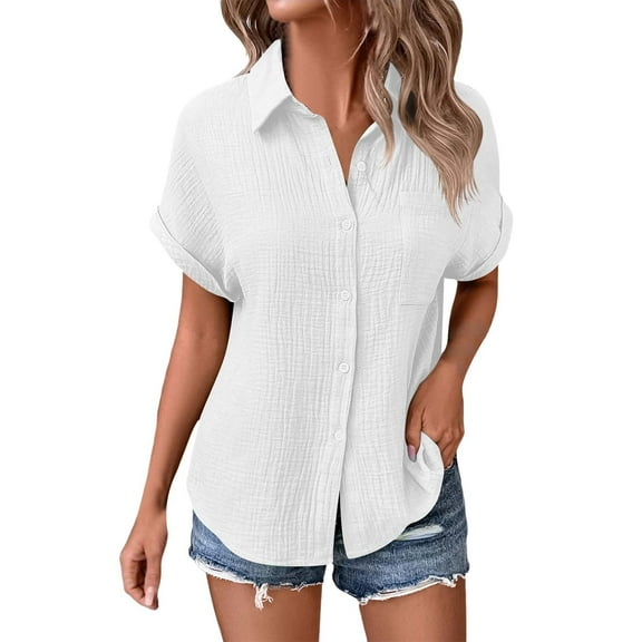 CHICLOOM Summer Tops for Women Short Sleeve Casual Batwing Pocket Patched Casual Work T Shirts Women Blouses
