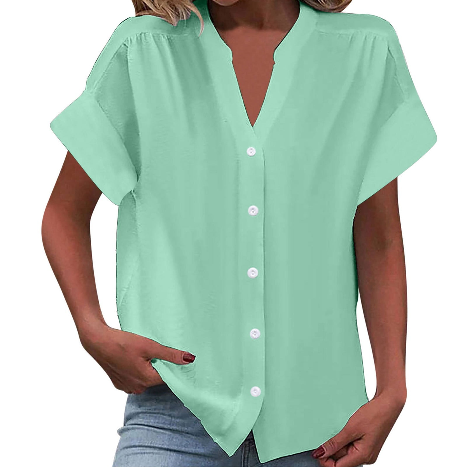 CHICLOOM Summer Tops for Women Short Sleeve Solid Brouse For Trendy ...