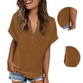 thumbnail image 1 of CHICLOOM Under $9 T Shirts for Women Short Sleeve Fashionable Casual V Neck Button Slit Womens Tops Plus Size XXL, 1 of 8