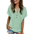 thumbnail image 1 of CHICLOOM Under $9 T Shirts for Women Short Sleeve Fashionable Casual V Neck Button Slit Womens Tops Plus Size XXL, 1 of 8