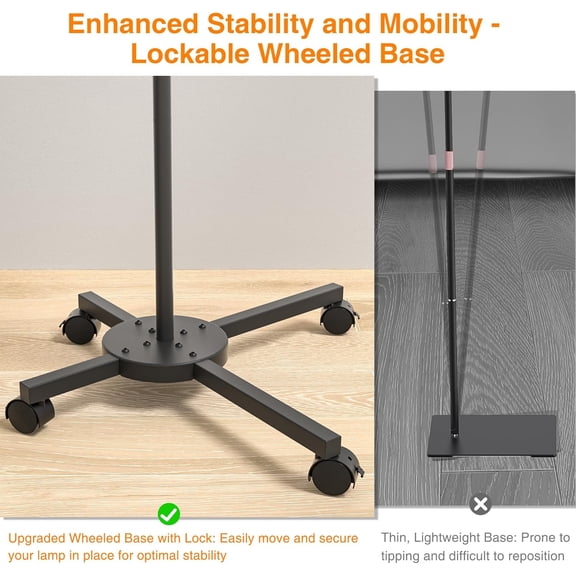 CHICLUX Lash Lights for Eyelash Tech, Foldable Floor Lash Lamp for Eyelash Extensions, Dimmable LED Half Moon Lash Light with Phone Holder and Wheeled Base, Esthetician Light for Eyelash, Tattoo