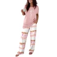thumbnail image 1 of ChicMe Pajamas for Womens Letter Print Round Neck Short Sleeve Tops and Tie Dye Elastic Waist Pants Loose Fit Casual Sleepwear Set Pink-m, 1 of 9