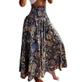 thumbnail image 1 of CHICME Pants Boho Floral Shirred High Waisted Wide Leg Pants Flowy Trousers Summer Beach Vacation Wear Blue-S, 1 of 9
