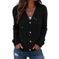 thumbnail image 1 of CHICME Cardigan Sweaters for Women Sparkle Rhinestone Cable Knit V-Neck Long Sleeve Button Down Lightweight Fall Sweater Black-XL, 1 of 9