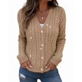 thumbnail image 1 of CHICME Cardigan Sweaters for Women Sparkle Rhinestone Cable Knit V-Neck Long Sleeve Button Down Lightweight Fall Sweater Khaki-M, 1 of 9