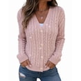 thumbnail image 1 of CHICME Cardigan Sweaters for Women Sparkle Rhinestone Cable Knit V-Neck Long Sleeve Button Down Lightweight Fall Sweater Pink-L, 1 of 9