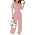 thumbnail image 1 of CHICME Jumpsuits for Women Dressy Pearls Decor Long Sleeve Casual Ruched Wide Leg Rompers Pink-L, 1 of 9