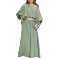 thumbnail image 1 of CHICME Womens Outfit Sets Skew Neck Lantern Sleeve Loose Tops and Zipper Fly Wide Leg Pants Two Piece Sets for Women Green-S, 1 of 9