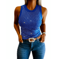 thumbnail image 1 of CHICME Rhinestone Tank Tops For Women Solid Color Ribbed Crew Neck Sleeveless Basic Vest Slim Fit Party Y2K Womens Sparkly Top Blue-M, 1 of 9