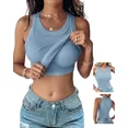 thumbnail image 1 of CHICME Womens Built in Bras Tank Tops Sleeveless Casual Shirts Racerback Ribbed Tank Top Misty Blue-L, 1 of 8