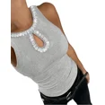 thumbnail image 1 of CHICME Tank Tops for Women Rhinestone Solid Color Keyhole Collar Sleeveless Sequin Knit Ribbed Slim Basic Top Gray-S, 1 of 7