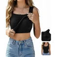 thumbnail image 1 of CHICME Womens Tank Tops With Built In Bras U-Neck Sleeveless Vest Elastic Slim Fit Shapewear Camisole Black-L, 1 of 9
