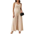 thumbnail image 1 of CHICME Jumpsuits for Women V Neck Spaghetti Strap Wide Leg Pleated Pants Summer Cami Overalls Apricot-L, 1 of 9