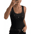 thumbnail image 1 of ChicMe Tank Tops For Women Rhinestone Solid Color Sleeveless Ribbed Fitted Camisole Summer Top Going Out Vest Black-S, 1 of 9