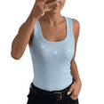 thumbnail image 1 of CHICME Tank Tops For Women Rhinestone Solid Color Sleeveless Ribbed Fitted Camisole Summer Top Going Out Vest Lighted Blue-M, 1 of 8