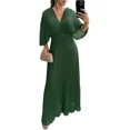 thumbnail image 1 of CHICME Dresses for Women Pleated Deep V-Neck Batwing Sleeve Backless Tied High Waist Slim Zipper Maxi Dress Green-S, 1 of 9